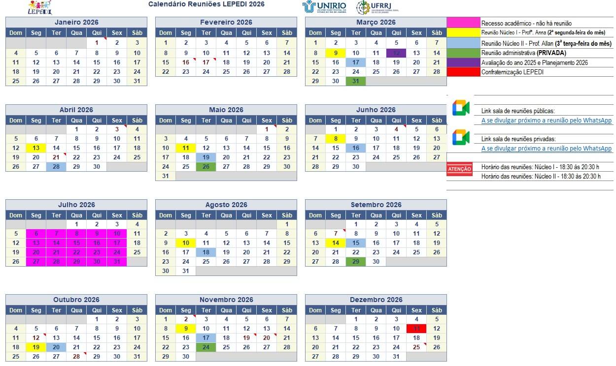 Calendário 2026 Lepedi